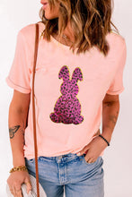 Pink Sequined Leopard Bunny Easter Graphic Tee