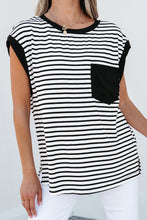 Black Stripe Chest Pocket Patch Round Neck Tank Top