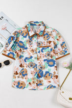 Multicolour Floral Print Ricrac Trim Collared Puff Short Sleeve Shirt