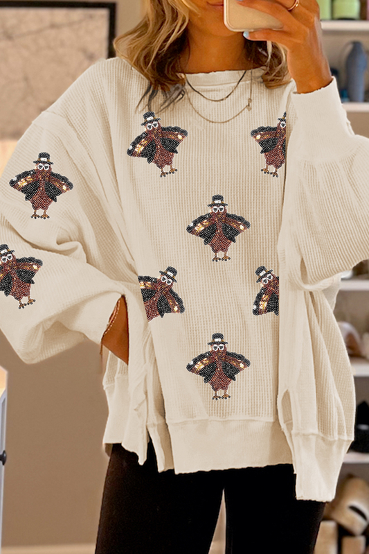 White Thanksgiving Turkey Waffle Oversized Knit Top