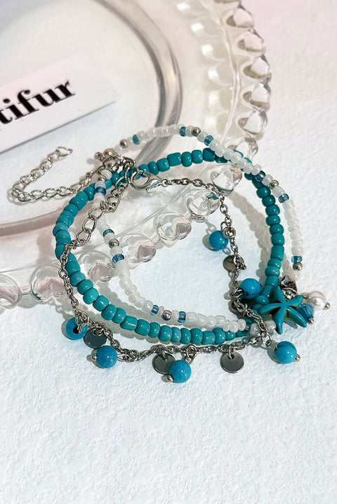 Light Blue Western Turquoise Beaded Multi Layered Anklet