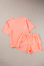 Grapefruit Orange Floral Textured Short Sleeve Top and Shorts Lounge Set