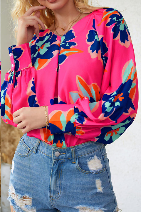 Flower Print Puff Sleeve Blouse