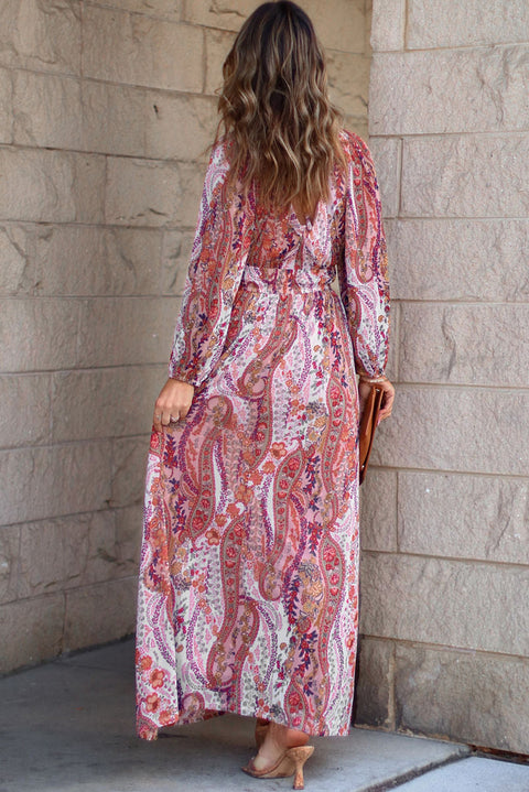 Multicolour Boho Paisley Print V Neck Empire Waist Maxi Dress