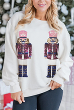 White Sequined Nutcracker Doll Christmas Fashion Corded Baggy Sweatshirt