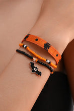 Russet Orange Halloween Bat Pendant Beaded Multi Layer Bracelet Set