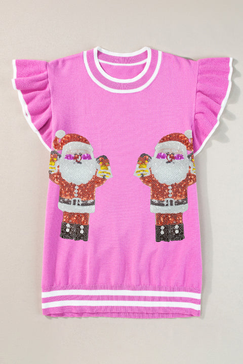 Bonbon Sequin Father Christmas Ruffled Sleeve Sweater T Shirt