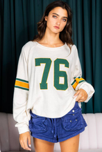 White Number 76 Printed Retro Sporty Long Sleeve Top