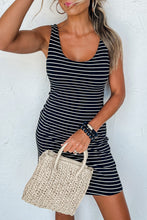 Black Stripe Ribbed Knit Sleeveless Mini Dress