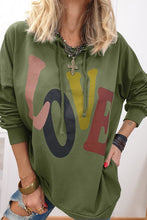 Mist Green LOVE Letter Graphic Drop Shoulder Oversize Hoodie