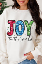 White JOY to the world Ribbed Crewneck Pullover Sweatshirt