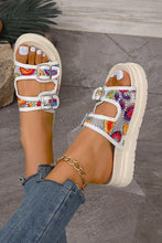 White Crochet Cut Out Buckle Strap Thick Sole Slippers