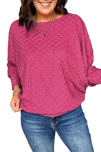 Bright Pink Checker Textured Dolman Sleeve Top