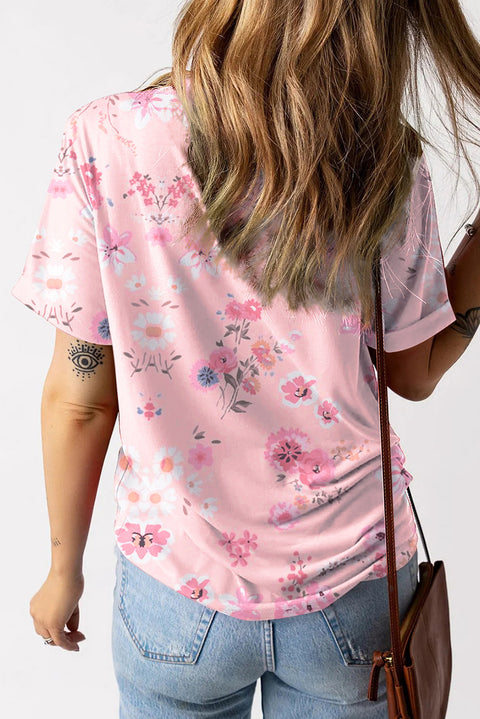 Camiseta con estampado floral y cuello en V 