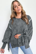 Acid Wash Relaxed Fit Seamed Pullover Sweatshirt with Slits