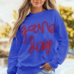 Dark Blue Tinsel Game Day Drop Shoulder Graphic Sweatshirt