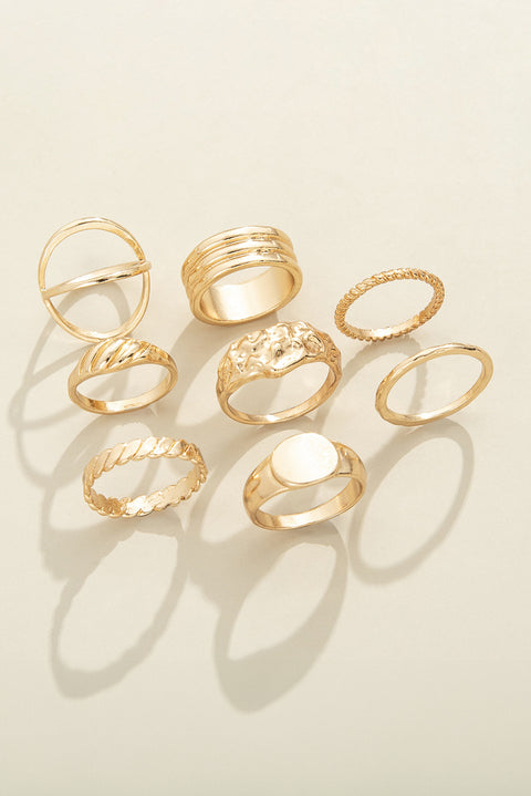 Gold 8pcs Plated Minimalism Alloy Rings Set