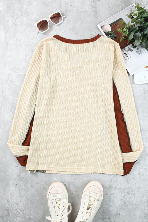 Colorblock Waffle Knit Long Sleeve Top