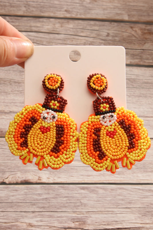 Yellow Halloween Turkey Beaded Drop Earrings