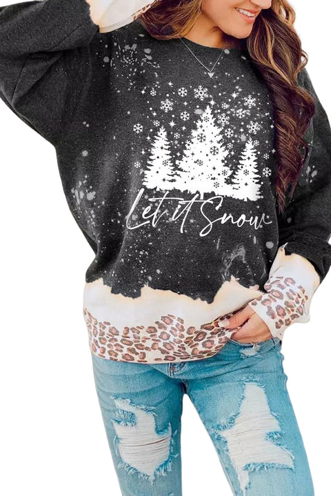 Snowy Christmas Graphic Leopard Bleached Sweatshirt