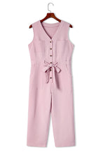 Buttoned Sleeveless Cropped Jumpsuit with Sash