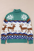 Canton Christmas Reindeer Snowflake Colorblock Turtleneck Sweater