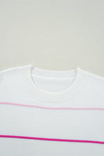 White Colorblock Striped Half Sleeve Drop Shoulder Sweater