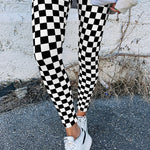 Black Checkered Pattern High Waist Skinny Leggings