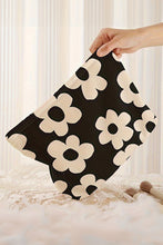 Black Colorful Flower Printed Rib Textured Cosmetic Bag