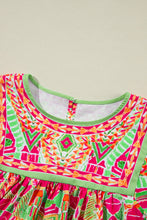 Green Fashion Printed Wide Sleeve Plus Size Blouse