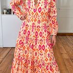 Orange Western Abstract Geometric Printed Maxi Dress