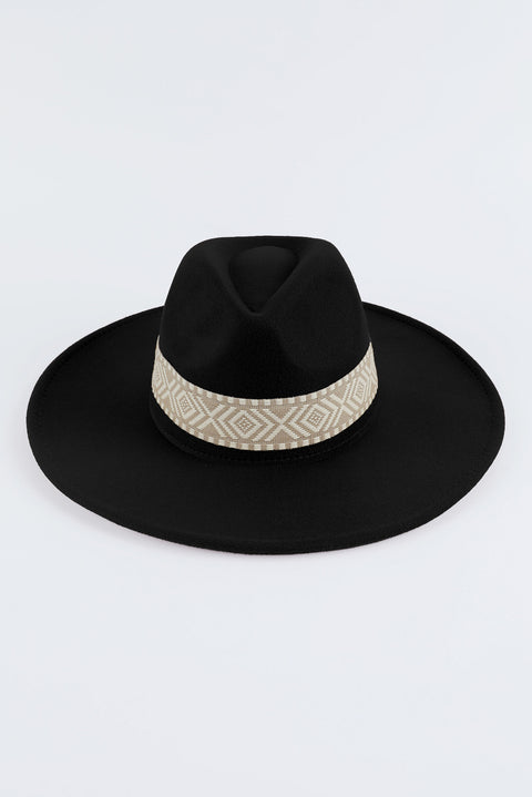 Brown Aztec Embroidery Retro  Flat Fedora Hat