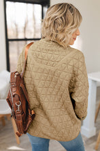 Khaki Quilted Button Front Funnel Neck Jacket