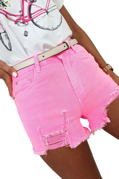 Solid Color Distressed Denim Shorts