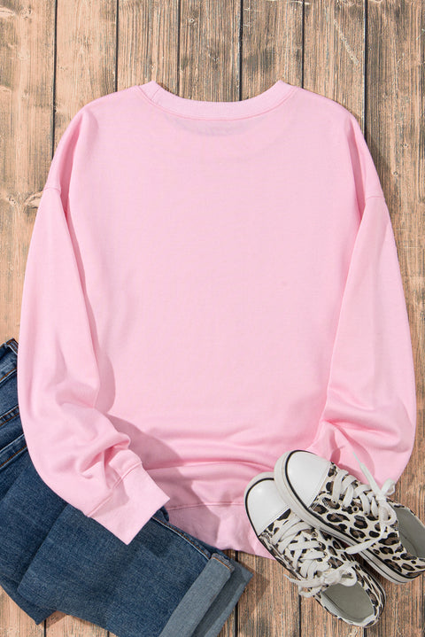 Pink Leopard Bowknot Printed Crewneck Pullover Sweatshirt