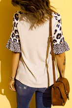 Khaki Western Pattern Leopard Patchwork Waffle Knit T Shirt