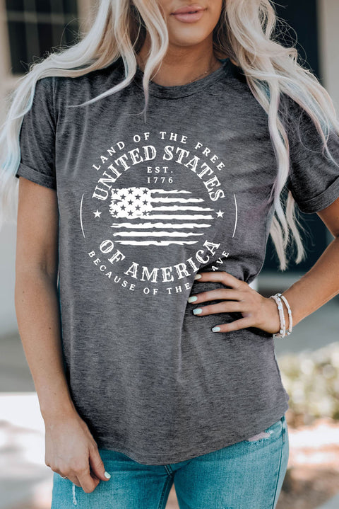 United States Of America Flag Graphic Print Short Sleeve T Shirt