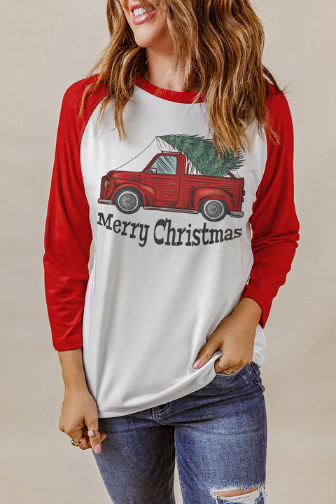 Christmas Tree Snowflakes Graphic Raglan Top