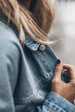 Sky Blue Metal Buttons Flap Pocket Drop Shoulder Denim Jacket