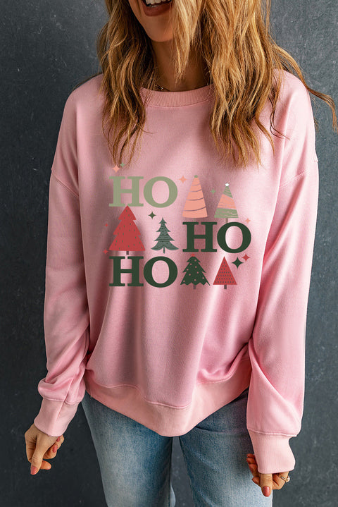 Pink Christmas Tree HO Graphic Pullover Sweatshirt