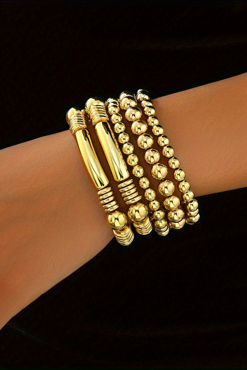 Gold Layered Plated Alloy Beaded Elastic Bracelet Set