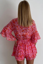 V Neck Ruffled Sleeve Floral Romper