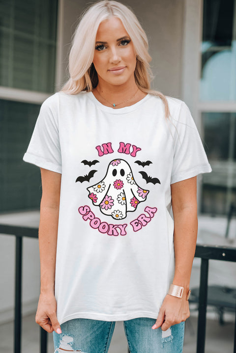 Camiseta blanca con gráfico de fantasma de Halloween EN MI ERA SPOOKY