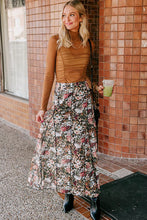 Brown Floral Print High Waist Maxi Skirt