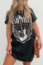 Black Nashville Guitar Print Crew Neck T Shirt Mini Dress