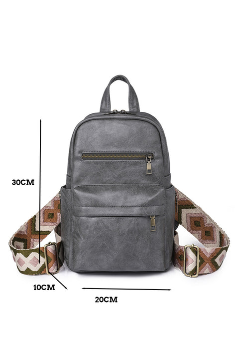 Gray Double Zipper Faux Leather Backpack