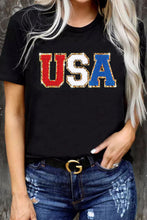 Black Glitter Trim Chenille USA Graphic T Shirt