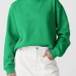 Dark Green Solid Fleece Lined Drop Shoulder Terry Sweatshirt