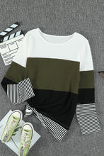 Green Stylish Colorblock Splicing Stripes Top