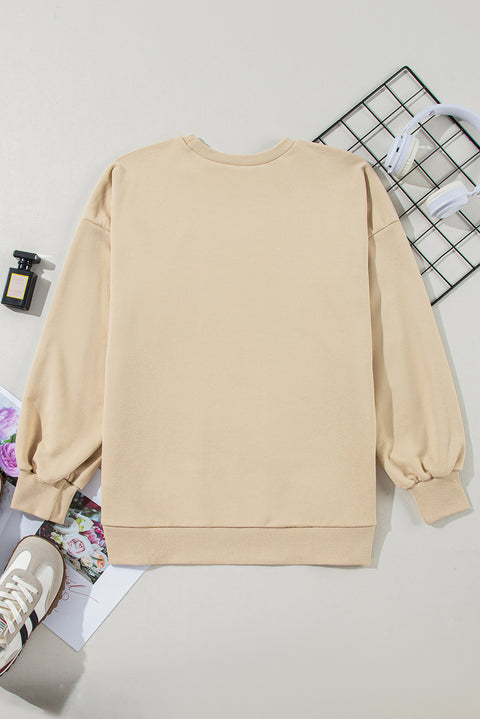 Parchment Solid O Neck High Low Hem Pullover Sweatshirt